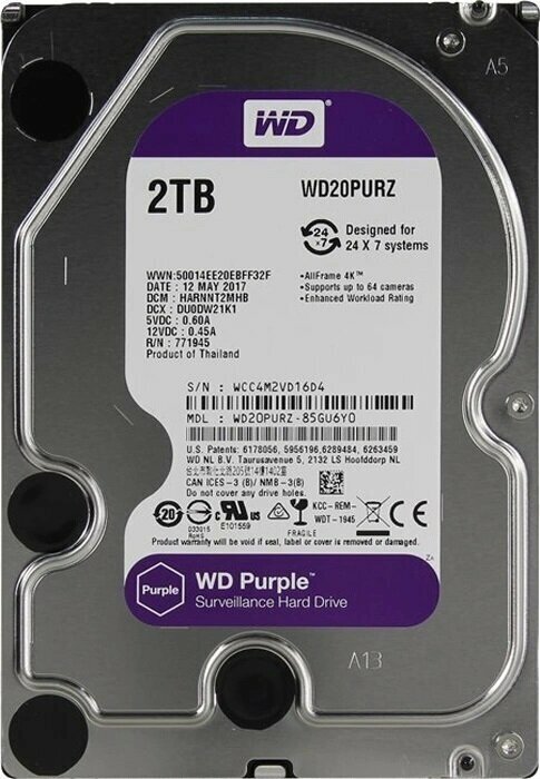 2 ТБ Внутренний жесткий диск Western Digital Purple WD20PURX