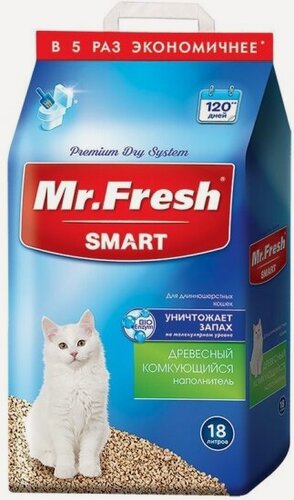 Изображение товара Наполнитель Mr.fresh древесный комкующийся Smart для короткошерстных кошек, 18л/8,4кг