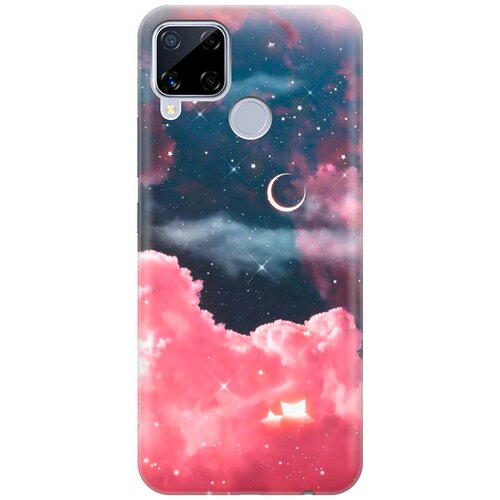 фото Ультратонкий силиконовый чехол-накладка для realme c15 с принтом "месяц и розовые облака" gosso