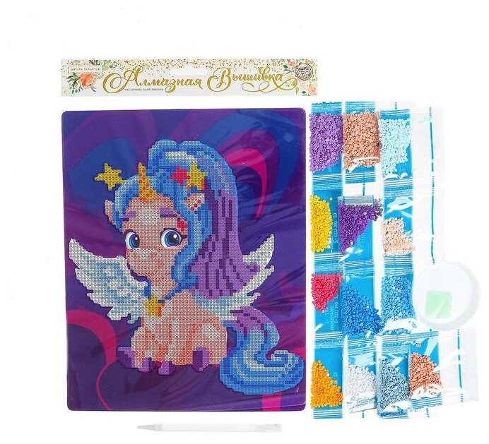 Алмазная мозаика для детей «Разноцветная единорожка» 20х25 см
