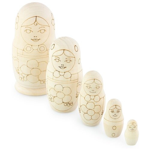 Матрешка деревянная для раскрашивания с контурами 5 мест 10,5 см / заготовка для творчества и декорирования / Ulanik