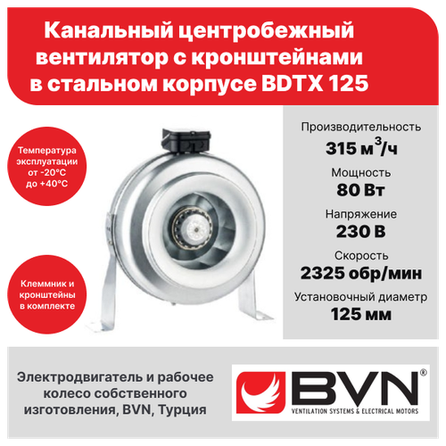 Круглый канальный вентилятор BVN BDTX 125