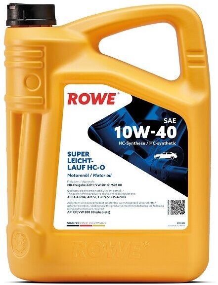 Полусинтетическое моторное масло ROWE Hightec Super Leichtlauf HC-O SAE 10W-40, 5 л