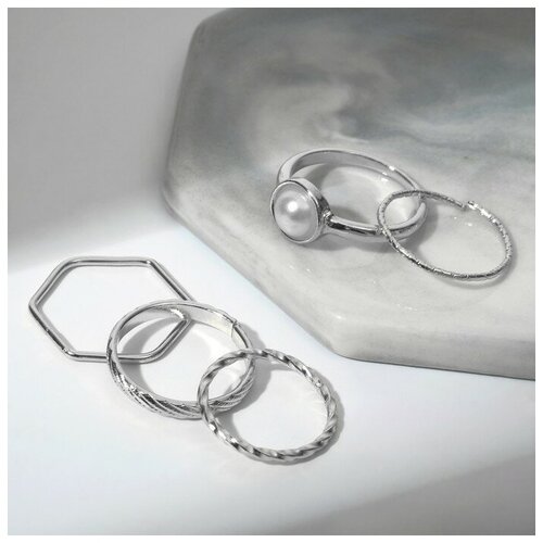 Кольцо, серебряный кольцо набор 5 штук идеальные пальчики лёгкость цвет белый в серебре