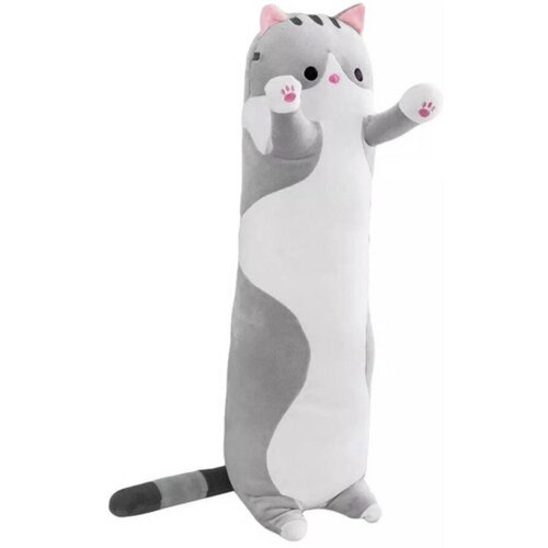 Мягкая игрушка подушка обнимашка длинный Кот Батон 110 см, Серый