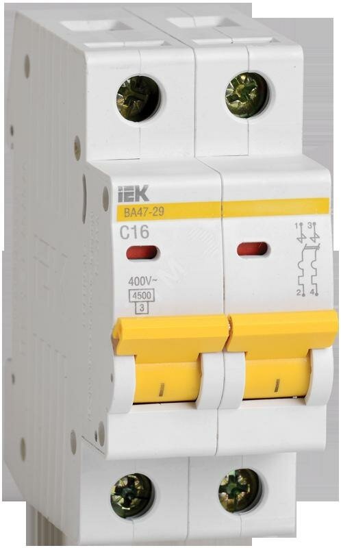 фото Выключатель автоматический двухполюсный 10А С ВА47-29 4.5кА