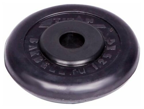 Диск для штанги титан d26мм, обрезиненный, 1.25кг, металл. втулка, 128мм, черный