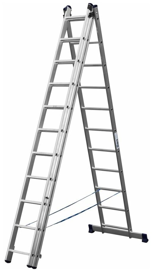 Трехсекционная лестница СИБИН, 11 ступеней, со стабилизатором, алюминиевая, ( 38833-11 )