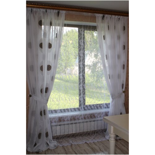 Комплект штор для комнаты Бомонд (белый), высота 275 см, по ленте регулируется до 3,2 м