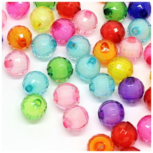 Бусины акриловые круглые граненые Дикси разноцветные диаметр 10 мм 200 штук ВсемБусики 339₽