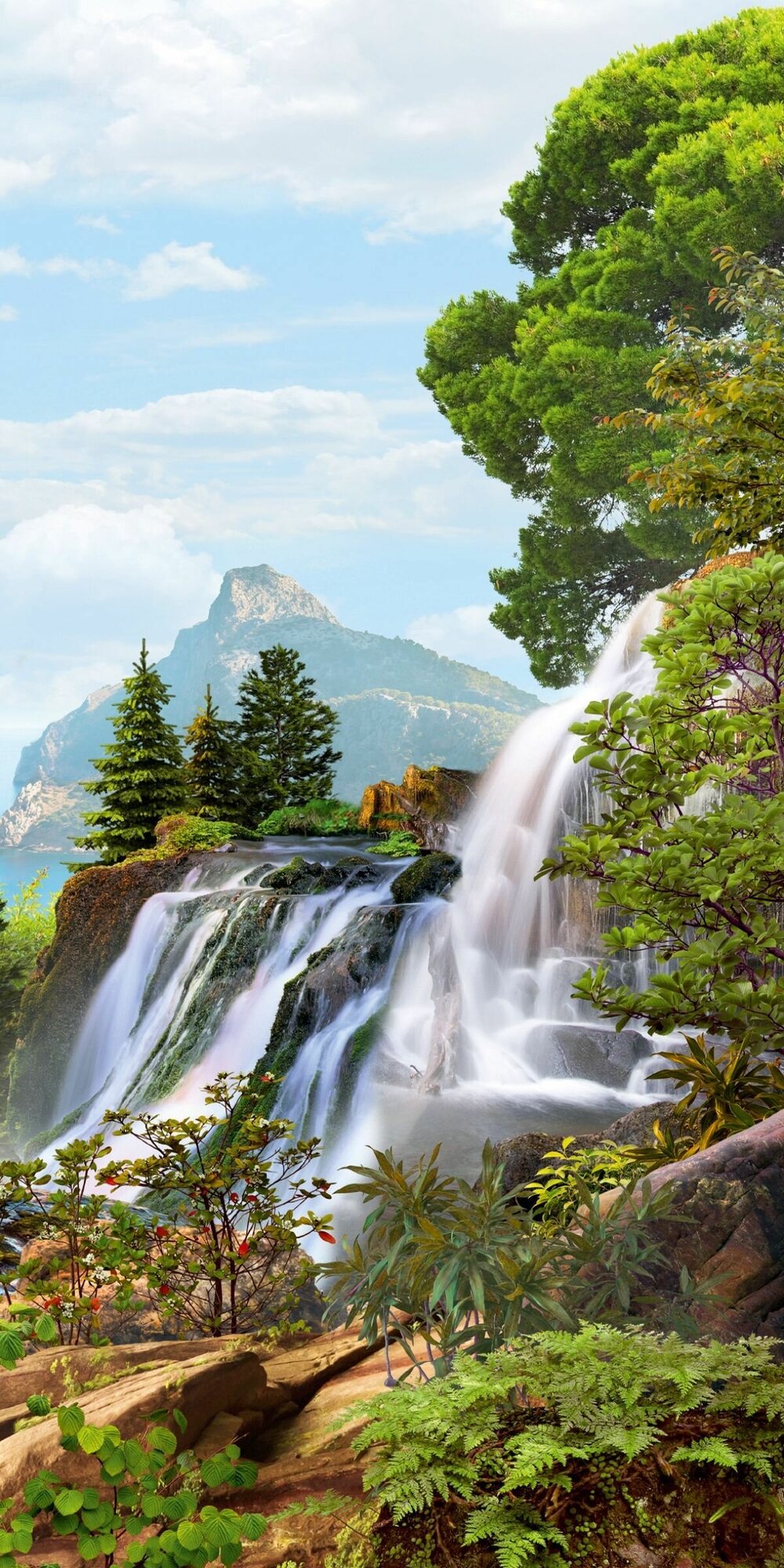 Фотообои виниловые тисненые на флизелиновой основе DeliceDecor И 1797 Горные водопады 100х200см - фотография № 1