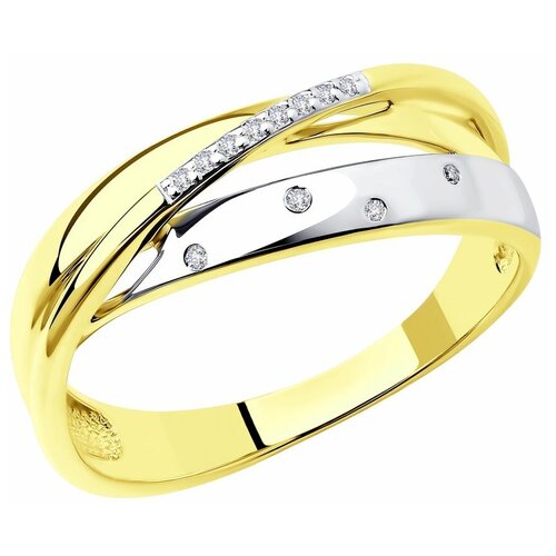 Кольцо SOKOLOV, желтое золото, 585 проба, родирование, бриллиант, размер 17, бесцветный