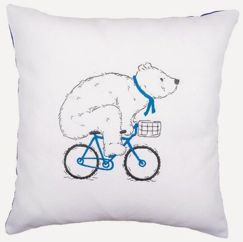 Изображение товара PN-0162238 Набор для вышивания гладью (подушка) Vervaco Bear on bike "Медведь на велосипеде"