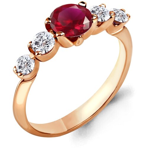 фото Золотое кольцо aquamarine 962325кр с бриллиантом и рубином diamant-online