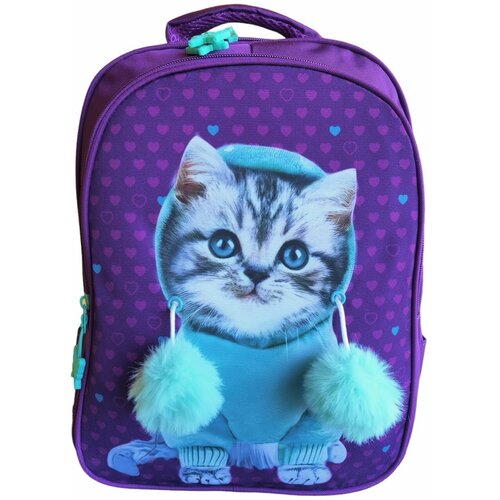 фото Школьный рюкзак для девочки с помпончиками фиолетовый мама в теме