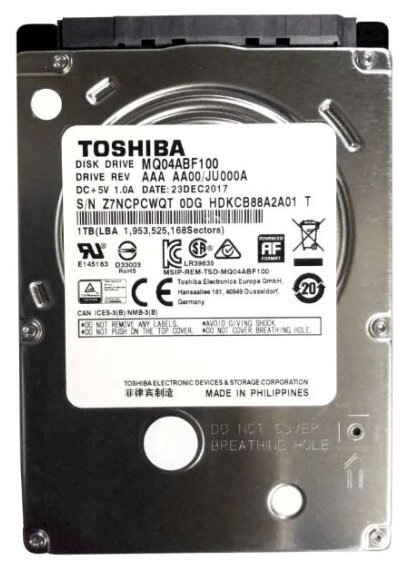 Жесткий диск 2.5" Toshiba MQ04 1ТБ, SATA III, 128 Mb, 5400 rpm (MQ04ABF100)