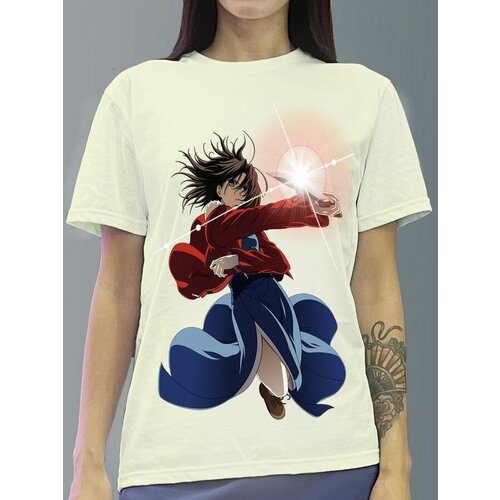 фото Футболка женская белая молочный оттенок из хлопка с dtf рисунком аниме граница пустоты - 1066 будь на стиле