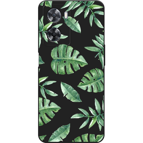 Матовый силиконовый чехол на Oppo A57 4G / Оппо A57 4G Нарисованные пальмовые листья, черный силиконовый чехол на oppo a57 4g оппо a57 4g нарисованные пальмовые листья прозрачный