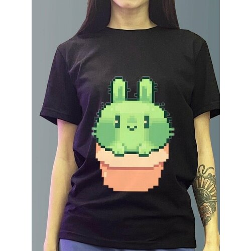 фото Футболка женская черная из хлопка с dtf рисунком пиксель арт - 3799 будь на стиле
