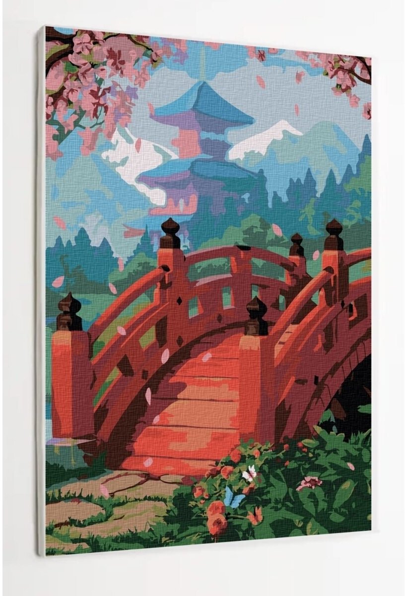 Картина по номерам на холсте с подрамником, "Япония, деревянный мост", 30х40 см