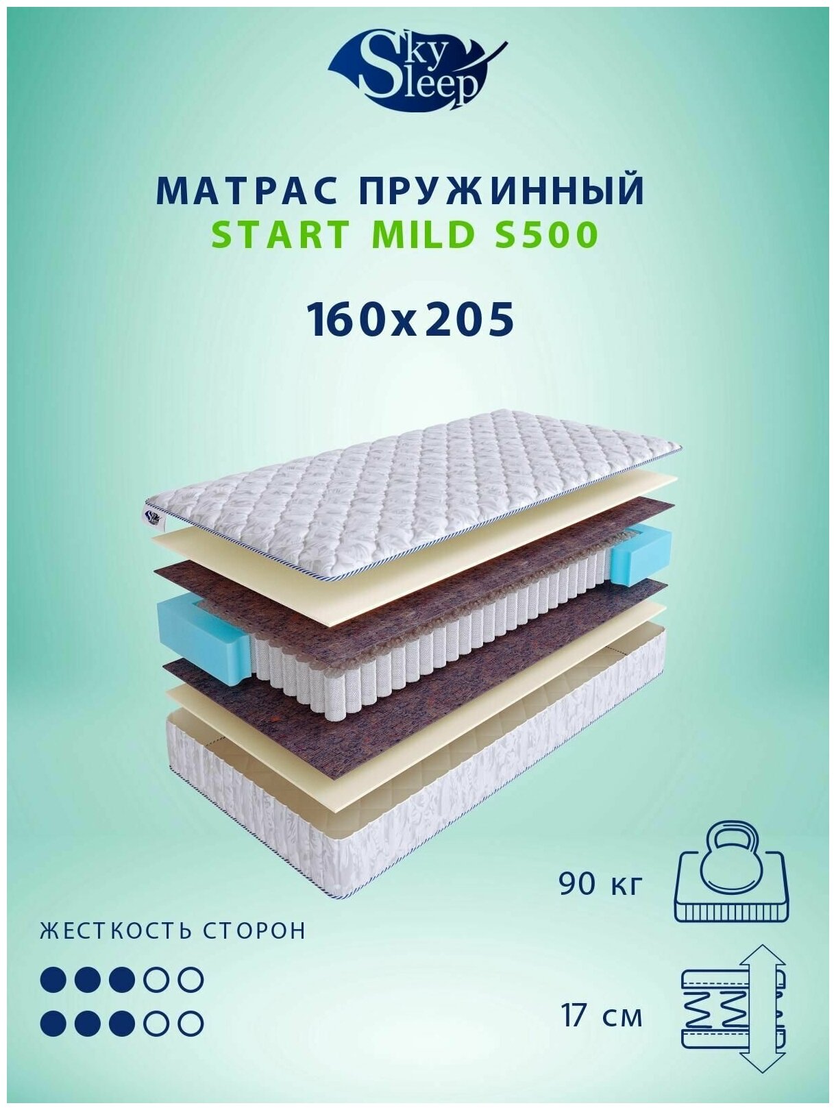 Матрас SkySleep Start Mild S500 160х210, нестандартный