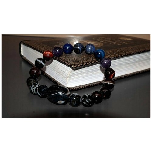 фото Плетеный браслет coliete браслет из камней"жизнь игра-играй красиво", обсидиан, аметист, лазурит, агат, содалит, бычий глаз, соколиный глаз, 5 шт., коричневый, красный