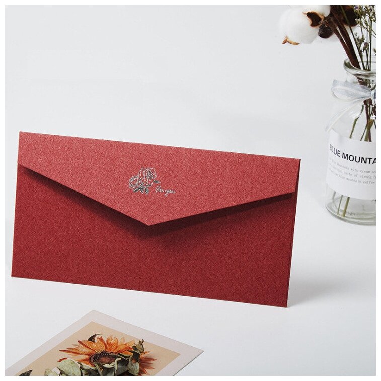 фото Конверт в ретро стиле для денег, сертификатов, приглашений, бизнес подарок, бордовый "For you", 5 шт