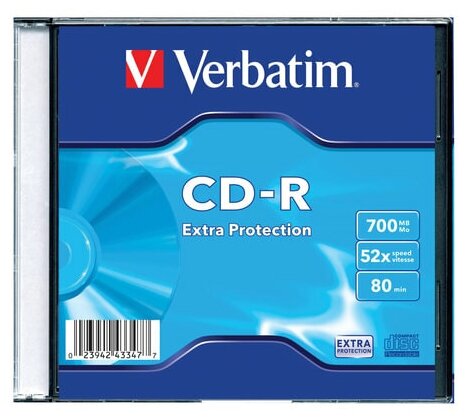 Оптический диск CD-R DL Verbatim 700Mb, 52х, slim case, 1шт. (510076)