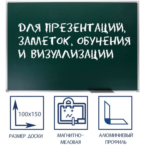 Доска магнитно-меловая 100х150 см, зелёная, Calligrata стандарт, в алюминиевой рамке, с полочкой