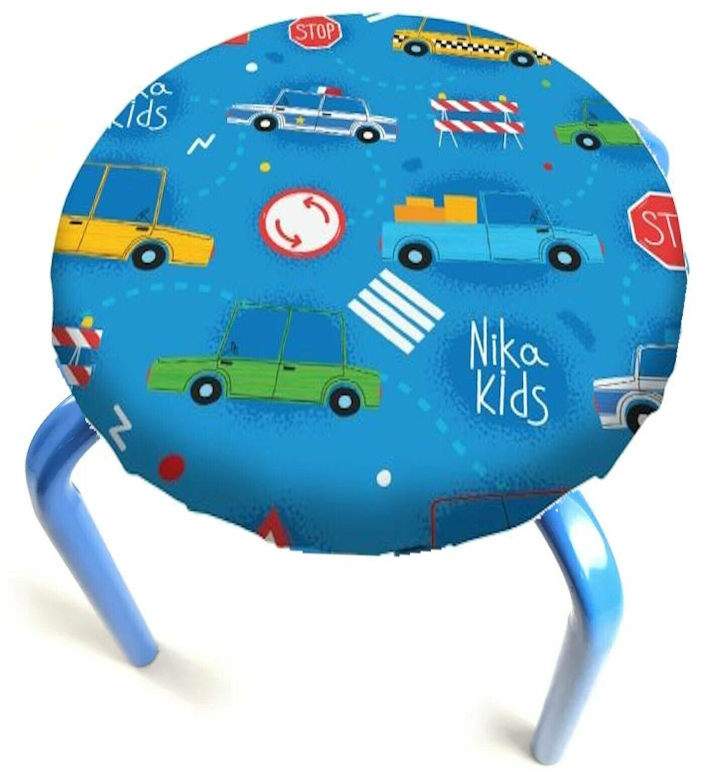Табурет детский круглое сиденье Машинки на синем - фотография № 4