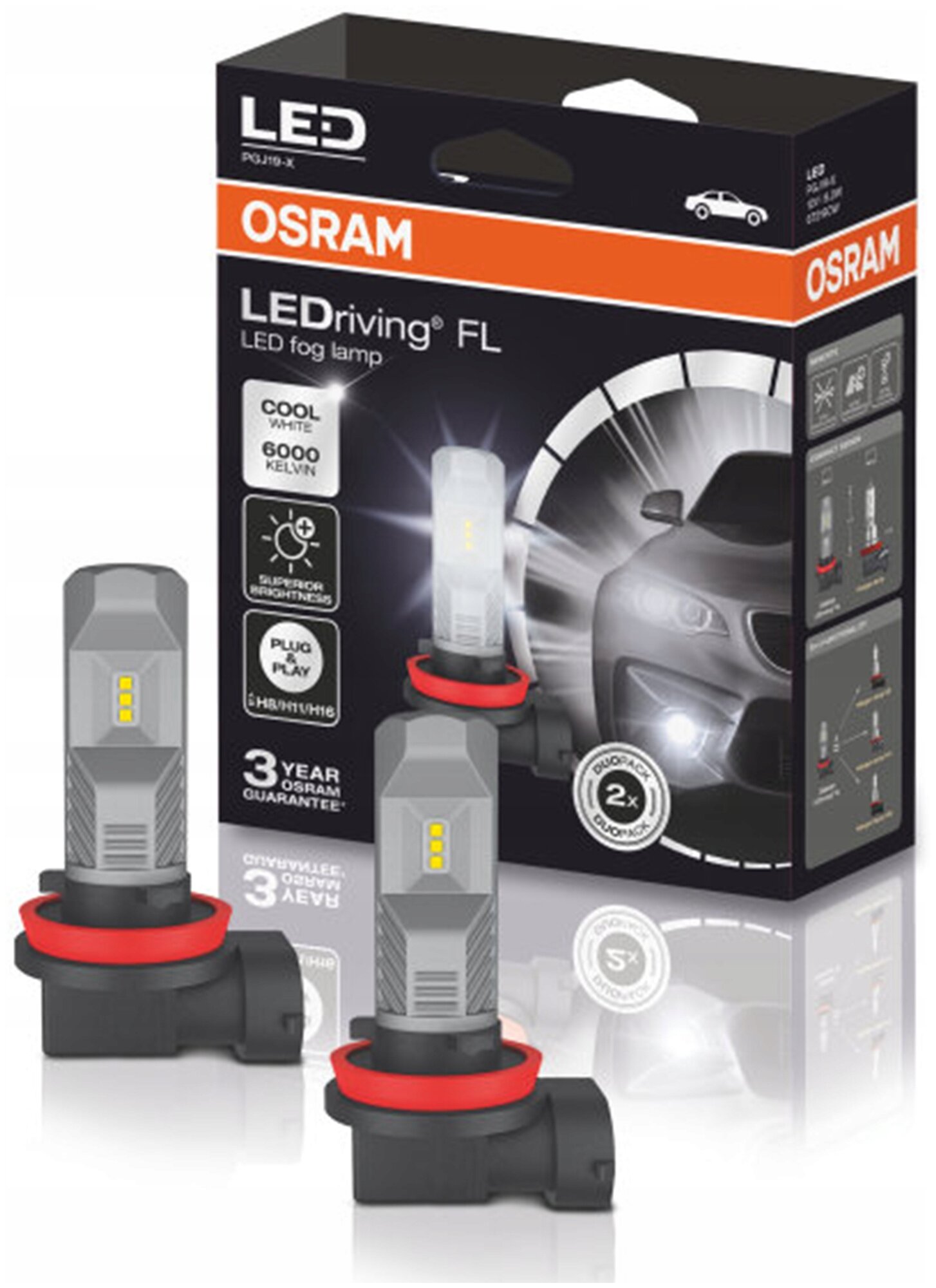 Лампа автомобильная светодиодная OSRAM LEDriving FL 67219CW H8/H11/H16 12V 8.2W PGJ19-1