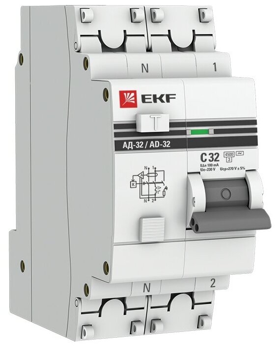 Дифференциальный автомат EKF АД-32 2П C 4.5 кА AC электронный