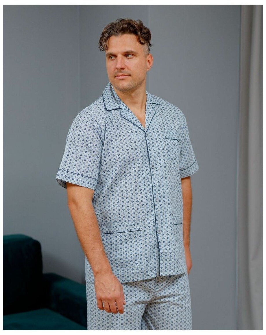 Пижама мужская с шортами и рубашкой на пуговицах хлопок - фотография № 9