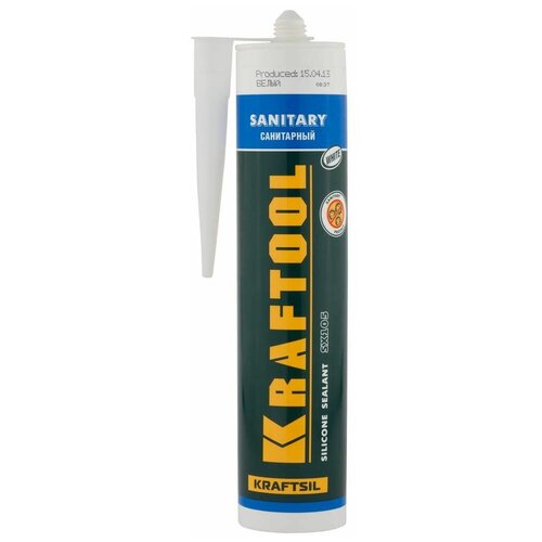 Герметик Kraftool SX105 Kraftsil Sanitary 300 мл. белый 1 шт. 389.5 гр герметик kraftool gx107 kraftsil aqua stop 300 мл черный
