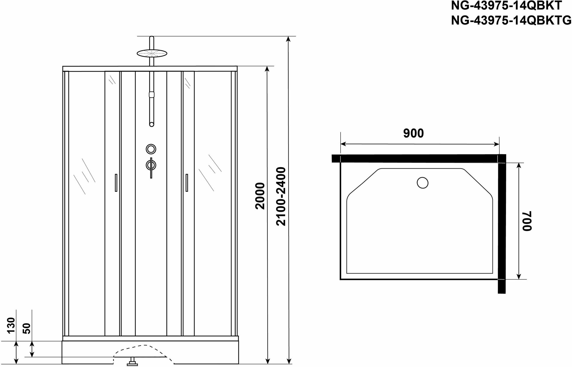 Душевая кабина с гидромассажем Niagara NG-43975-14QBKTG (900х700х2100) низкий поддон (13см) стекло матовое - фотография № 4