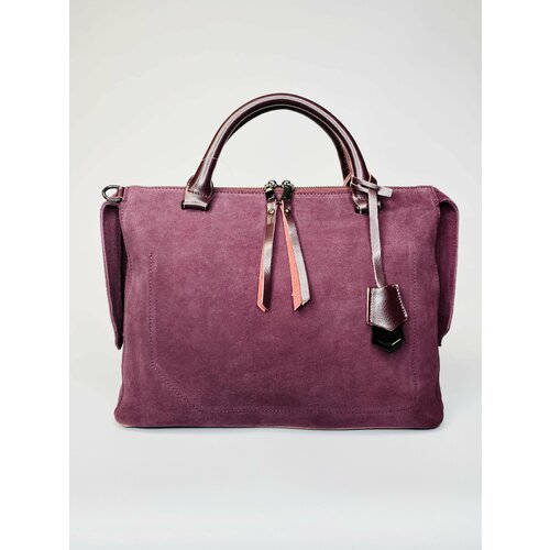 Женская бордовая сумка тоут в деловом стиле из натуральной кожи и замши