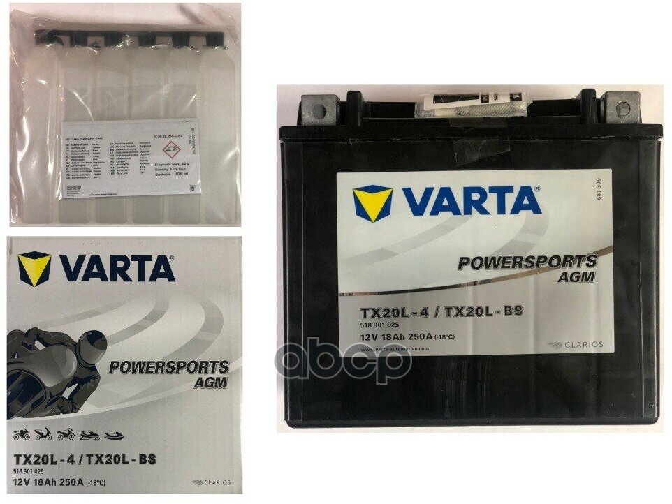 Аккумуляторная Батарея Powersports Agm [12V 18Ah 250A B00] Varta арт. 518901025