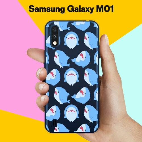 Силиконовый чехол на Samsung Galaxy M01 Акулы / для Самсунг Галакси М01