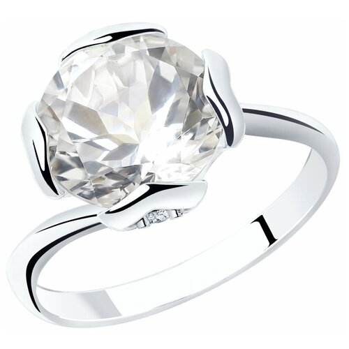 Кольцо SOKOLOV, серебро, 925 проба, родирование, фианит, горный хрусталь, размер 17.5, бесцветный кольцо серебряное бриллиантовая мечта