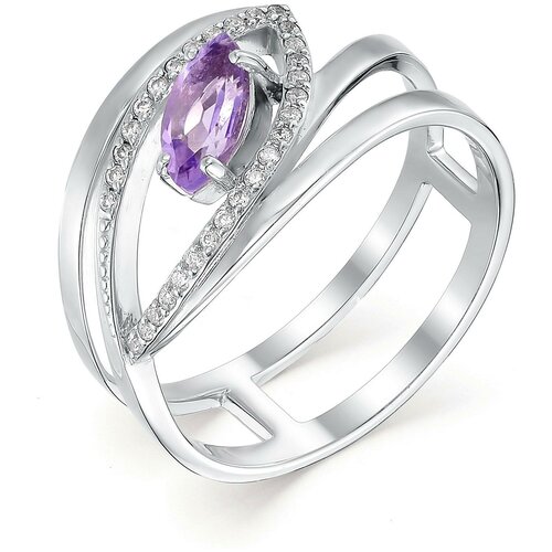 фото Алькор кольцо с аметистом и фианитами из серебра 01-0475-00ам-00, размер 17