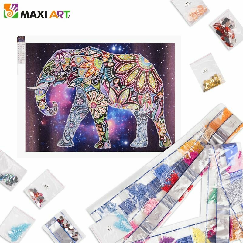 Картина Стразами на Холсте Maxi Art Светится в Темноте "Индийский Слон"