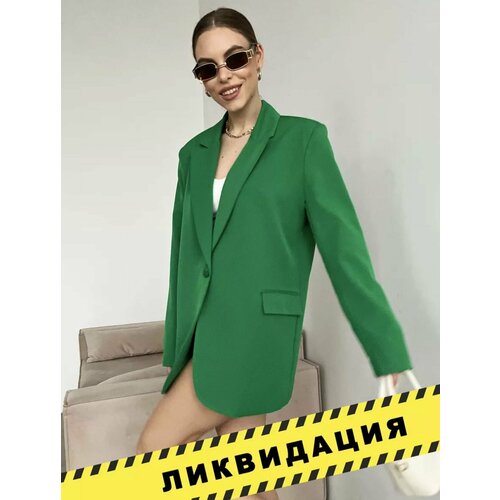 Пиджак , удлиненный, силуэт свободный, размер 46, зеленый