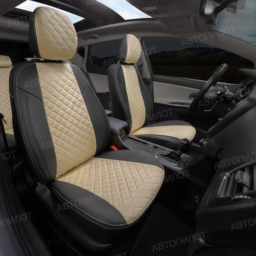 фото Авточехлы для hyundai solaris 2 2017-2020 автопилот бежевый алькантара с ромбом kha-so-solaris-ii-chebe-ar autopilot