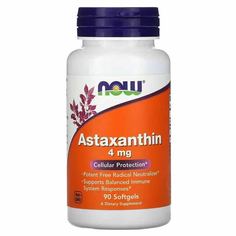 Астаксантин, Astaxanthin, NOW, 4 мг, 90 капсул