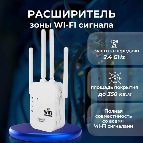 Wi-Fi усилитель зоны покрытия беспроводного интернет сигнала с индикацией Wi-Fi repeater репитер ретранслятор до 300 Мбитсек евровилка Цвет белый 889₽