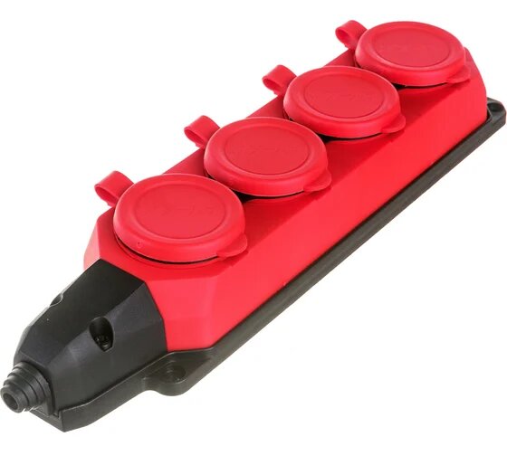 Колодка ОУ 4-ая каучук с заземление и крышкой 16A IP44 красный 5540001