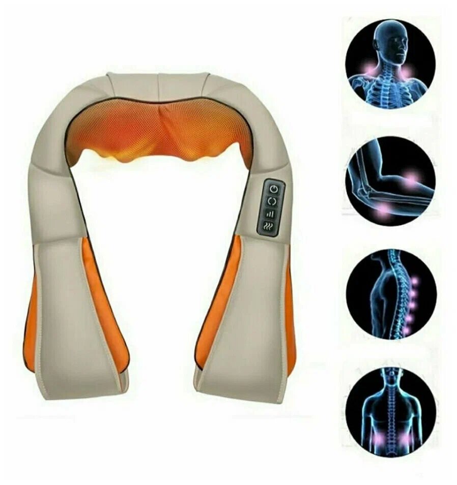 Роликовый массажер подушка для шеи, спины и плеч с прогревом Massager — фото 1
