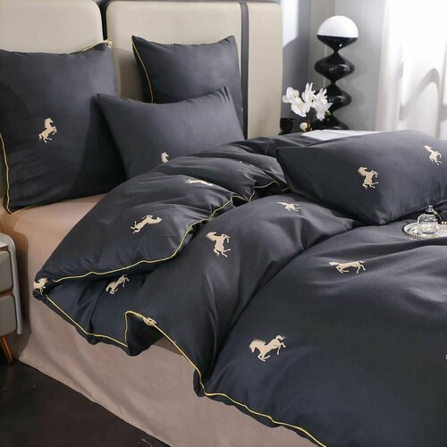 Постельное белье Alanna, 1.5 спальное, Бархатный сатин, Лошадки