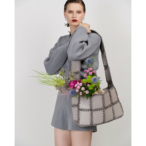 фото Сумка кросс-боди imakebags, фактура гладкая, серо-бежевый