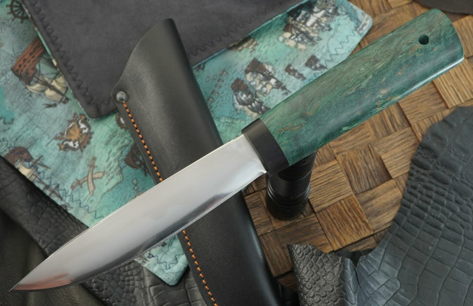 Закаленная сталь нож Северный, сталь Х12МФ, рукоять стабилизированная карельская береза